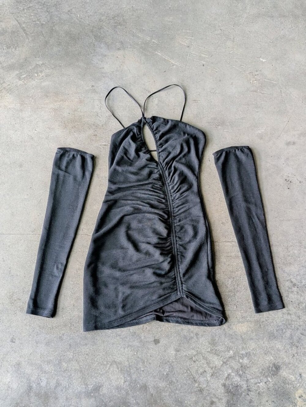 Superdown Black Ruched Bodycon Mini Dress with Detached Sleeves size XS